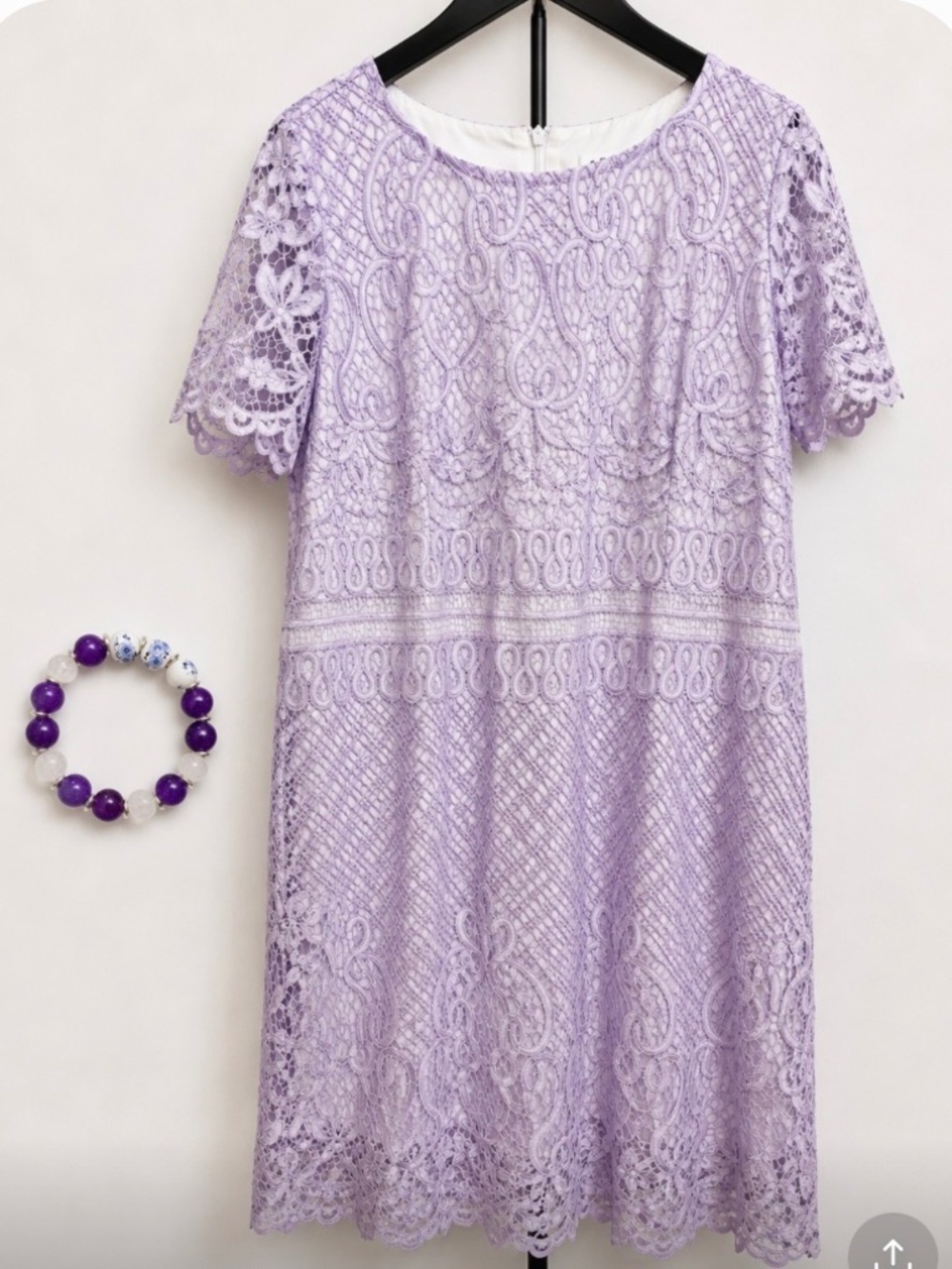 Preston & York Size 18 Lavender Lace‎ Dress White Lining Scalloped Hem